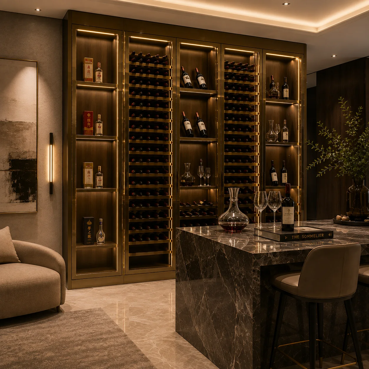 Integrated stainless steel wine cabinet