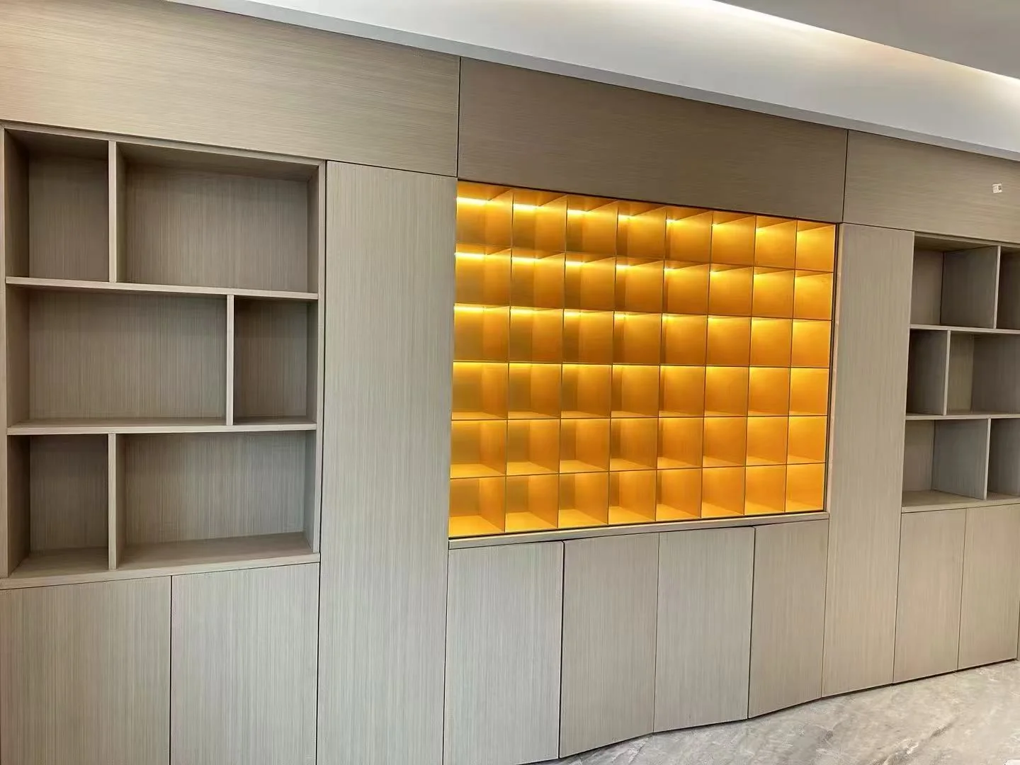 Corporate office illuminated feature display wall