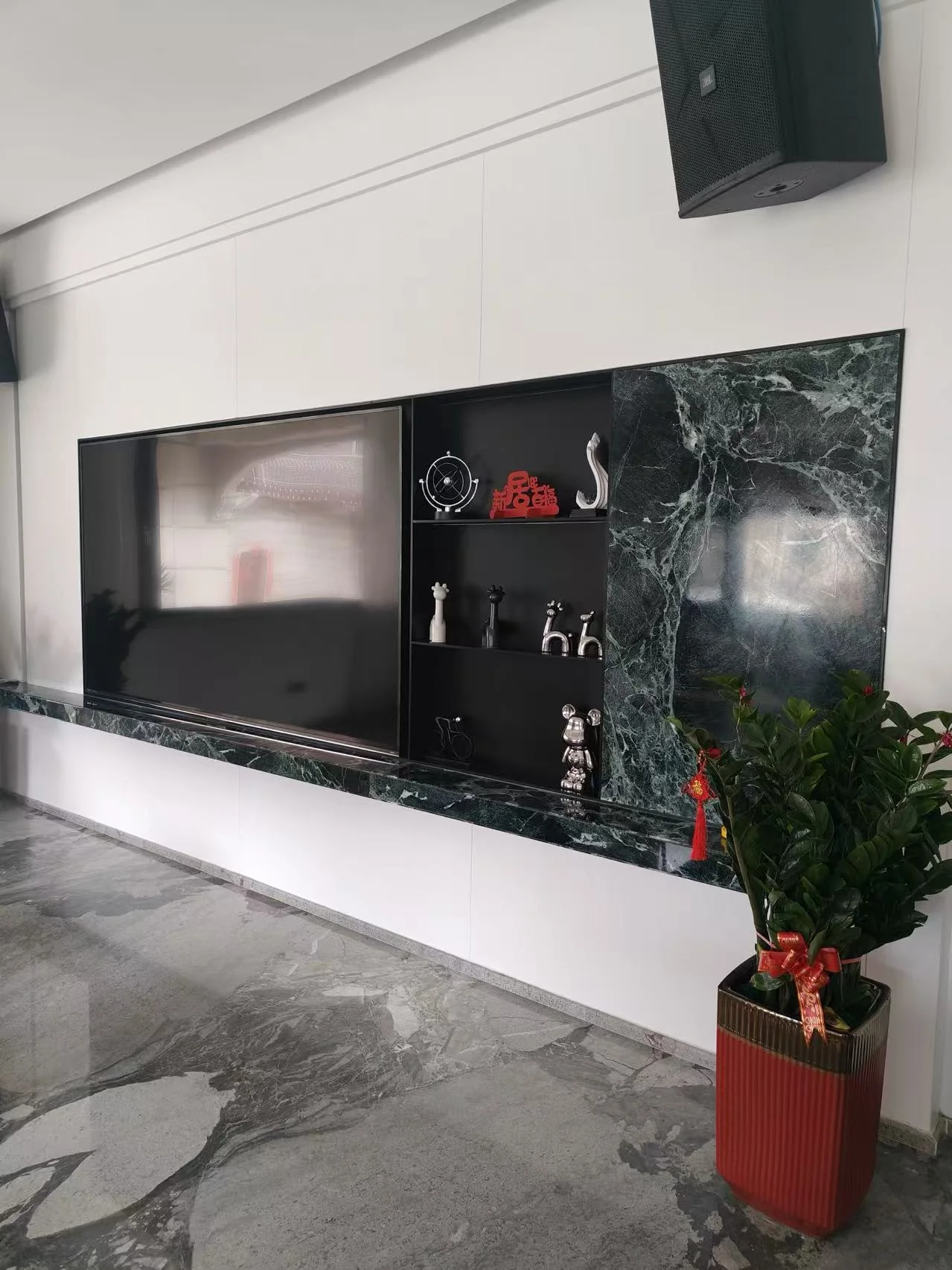 Private villa integrated TV wall shelving